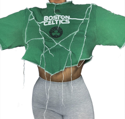 ADIDAS Boston Celtics Reworked Contrast Stitch Crop Top