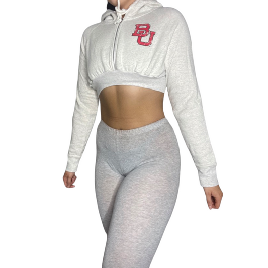 Boston University Reworked Crop Zip Up Hoodie