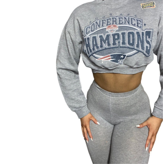 2003 New England Patriots Reworked Crop Crewneck