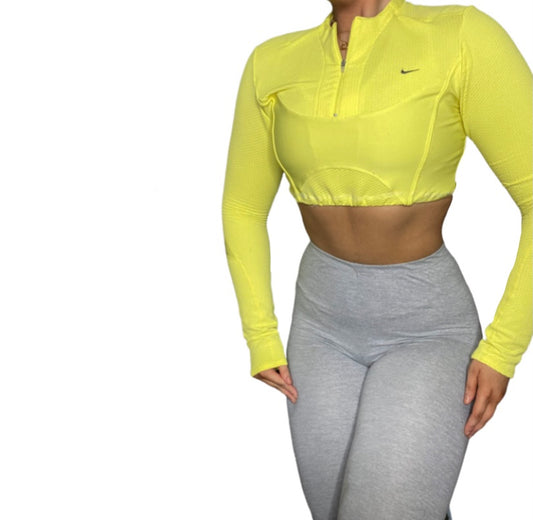 Nike Yellow Reworked Crop Quarter Zip zip