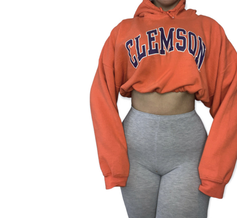 Clemson Reworked Crop Hoodie Sweatshirt