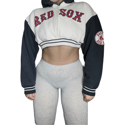 Boston Red Sox Reworked Crop Hoodie Sweatshirt