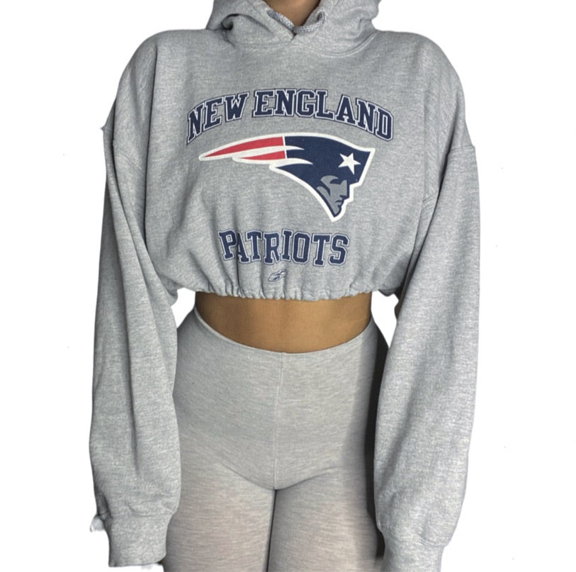 New England Patriots Reworked Crop Hoodie Sweatshirt