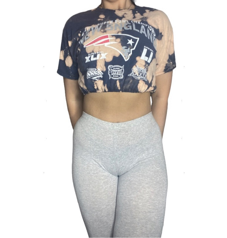 New England Patriots Bleach Dye Crop Top