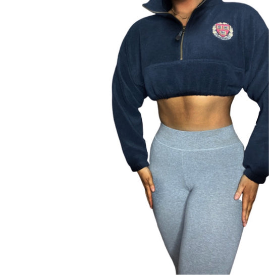 Vintage Harvard Reworked Crop Fleece Quarter Zip