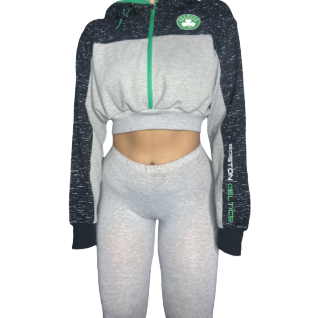 Boston Celtics Reworked Crop Zip Up Hoodie