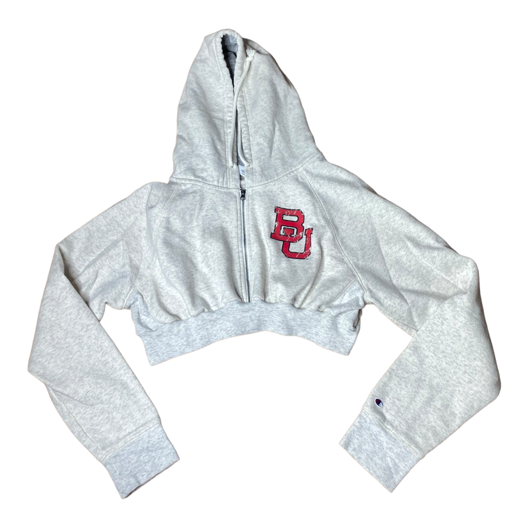 Boston University Reworked Crop Zip Up Hoodie