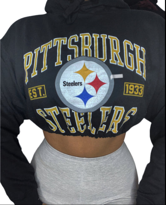 Pittsburg Steelers Reworked Crop Hoodie Sweatshirt