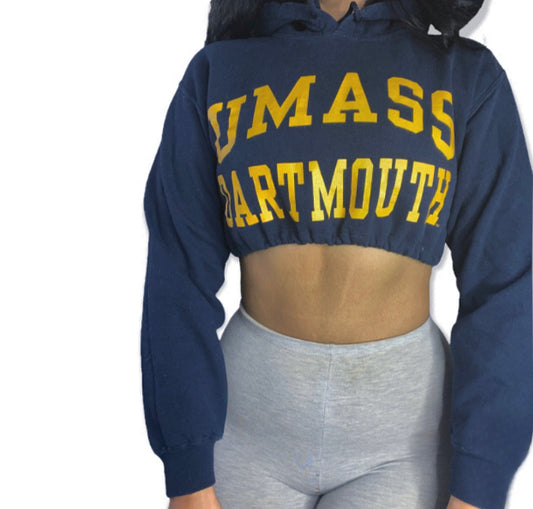 Umass Dartmouth Reworked Crop Hoodie Sweatshirt