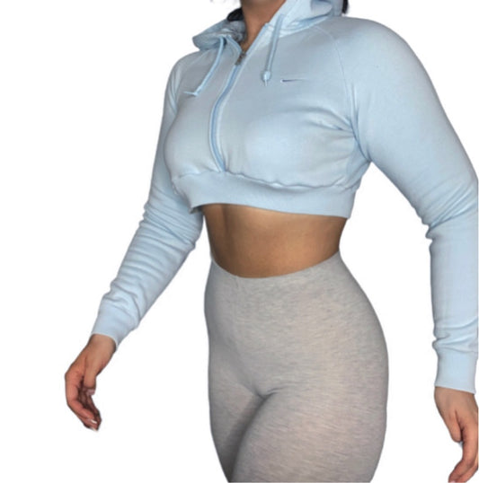 Nike Reworked Baby Blue Zip Up Crop Hoodie