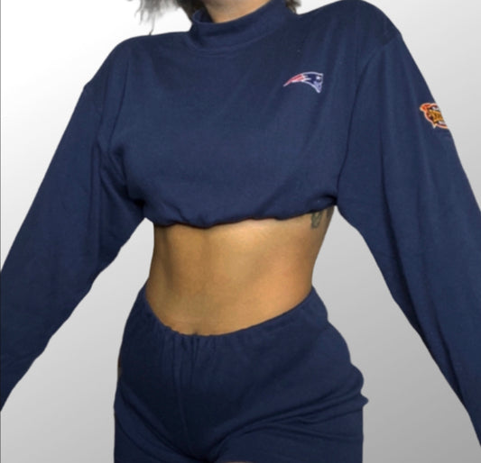 New England Patriots Reworked Two Piece Crop Top Shorts Set