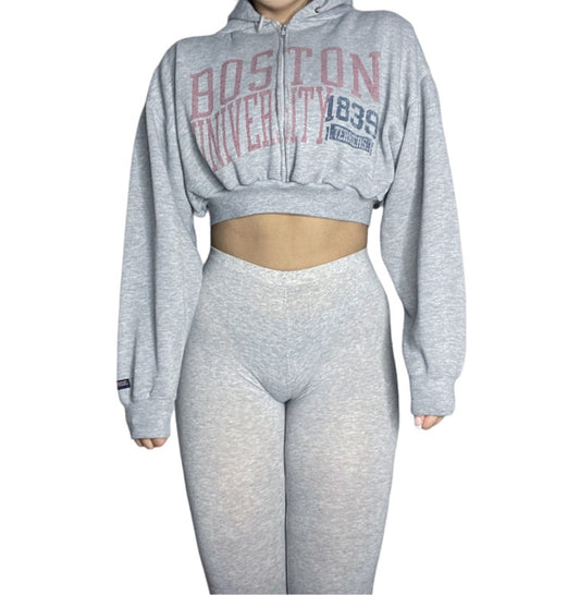 Boston University Reworked Zip up Crop Hoodie