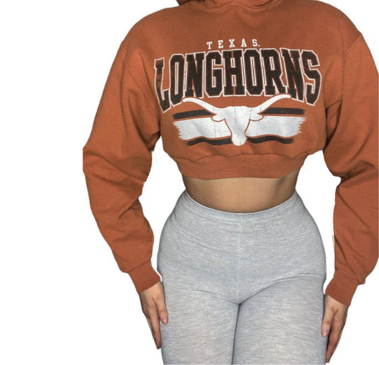 Texas Longhorns Reworked Crop Hoodie Sweatshirt