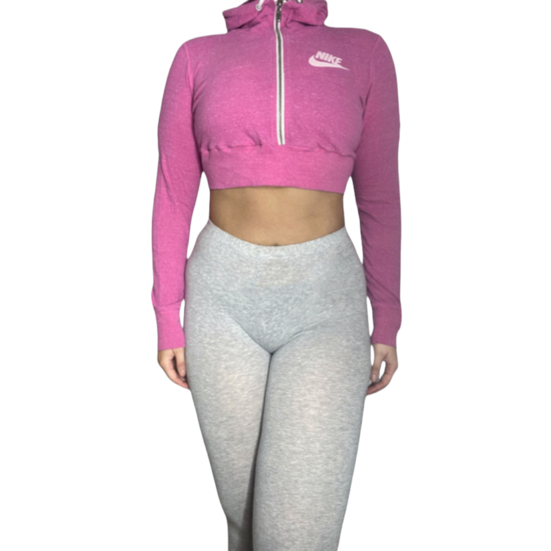 Nike Pink Reworked Crop Zip Up Hoodie