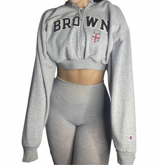 Brown University Reworked Crop Zip zip Hoodoe