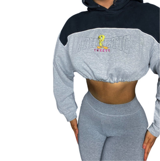 Tweety Bird Reworked Crop 90s Hoodie