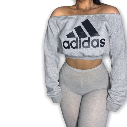 Adidas Reworked Off The Shoulder Crop Sweatshirt