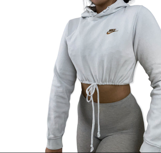 Nike Reworked Drawstring Tie Waist Cropped Hoodie