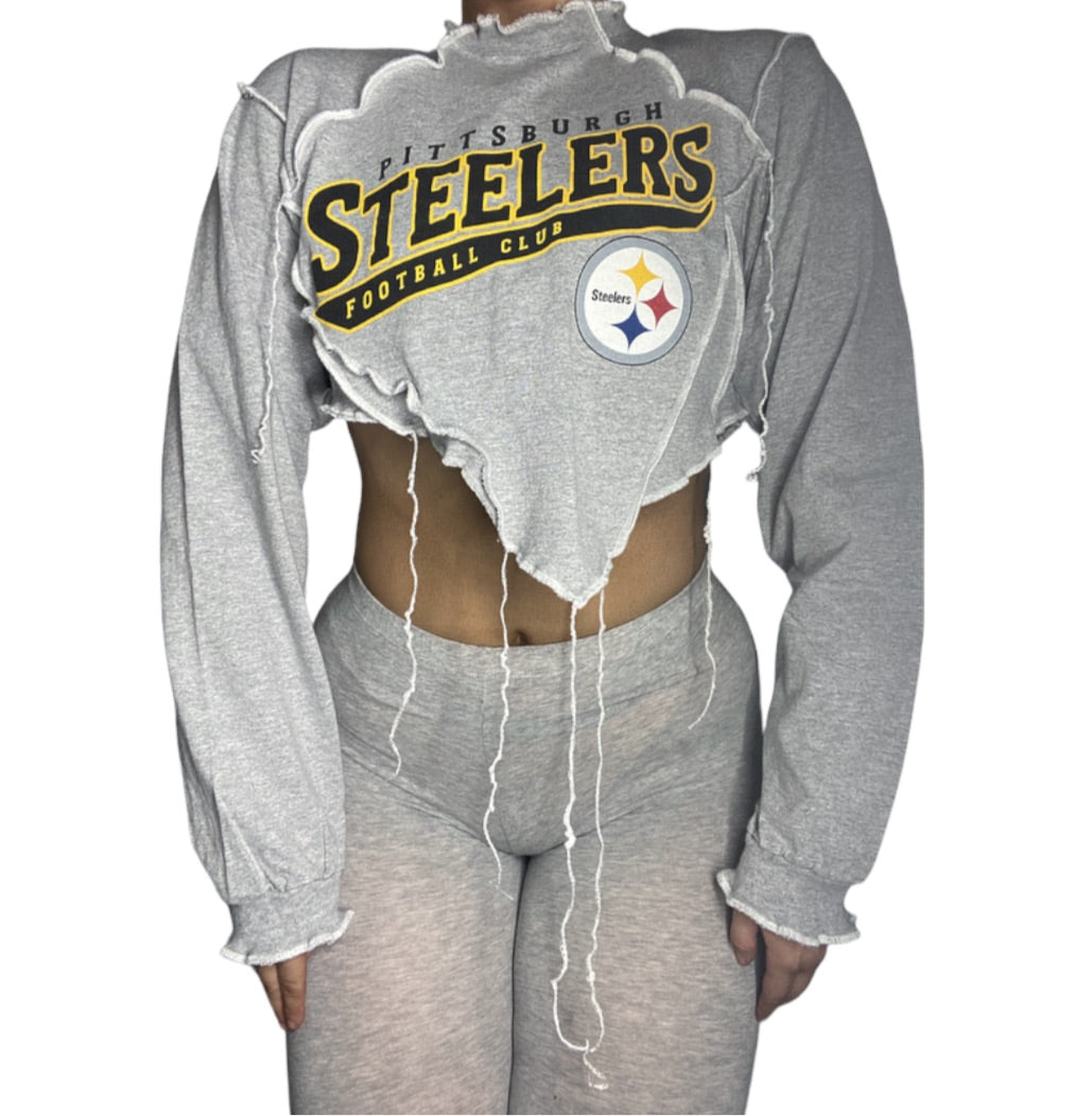 Pittsburg Steelers Reworked Contrast Stitch Long sleeve Reworked Crop Top