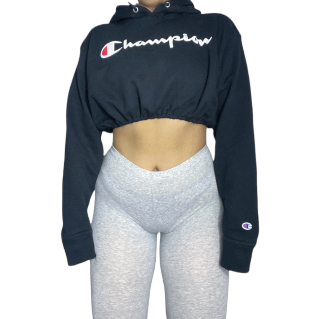 Champion Reworked Black Crop Hoodie