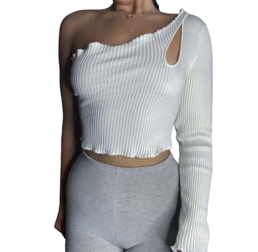 Reworked One Shoulder Cut Out Crop Top