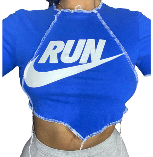 NIKE Reworked  contrast Stitch patchwork crop top