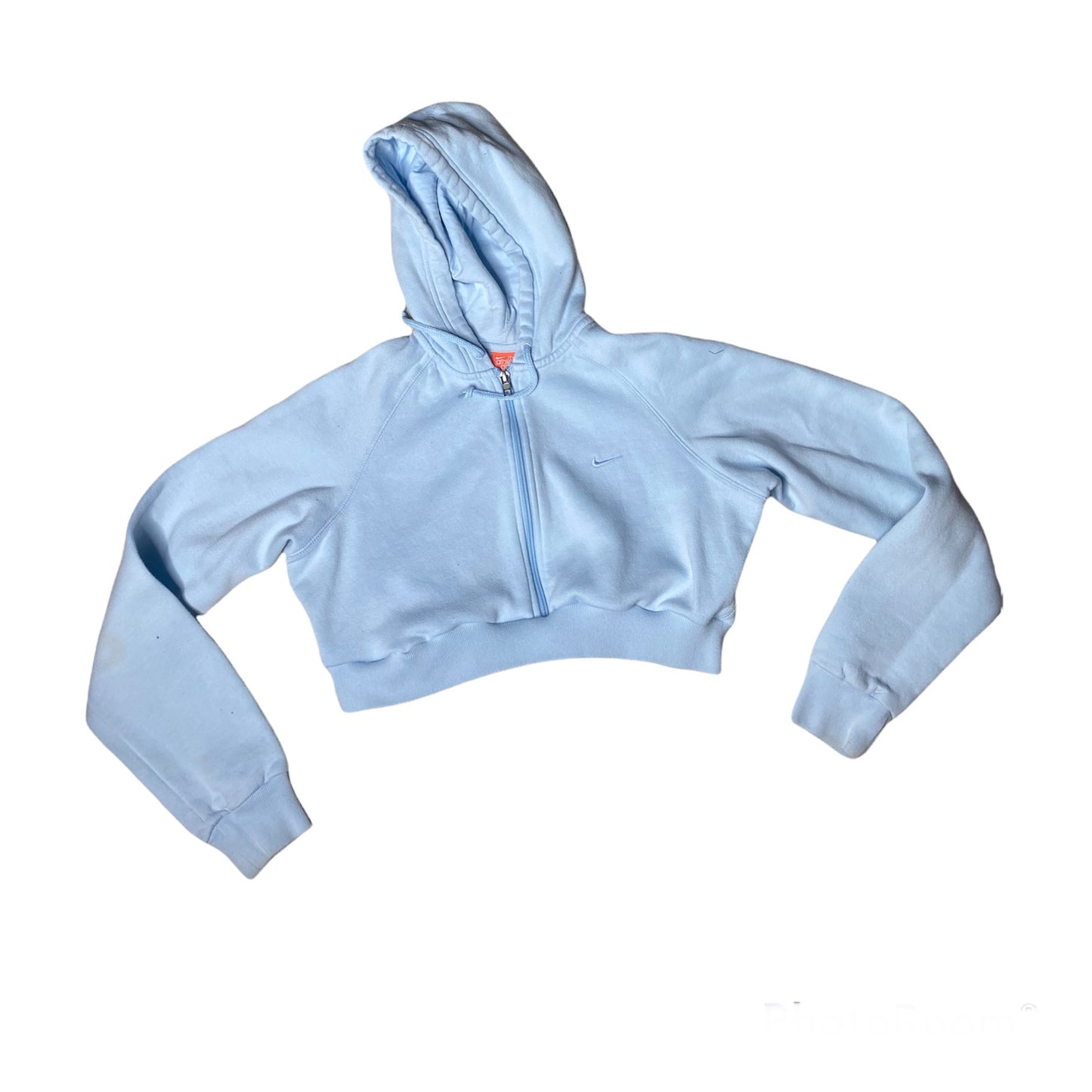 Nike Reworked Baby Blue Zip Up Crop Hoodie