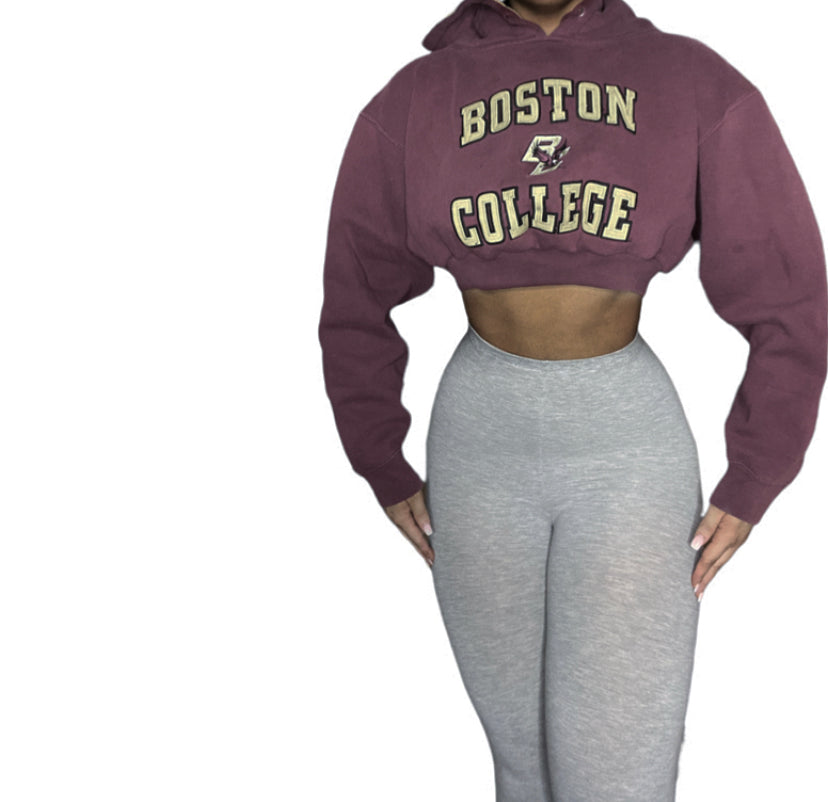 Boston College Reworked Crop Hoodie Sweatshirt