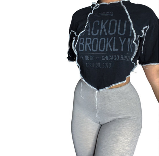 Brooklyn Nets Reworked Contrast Stitch Crop Top