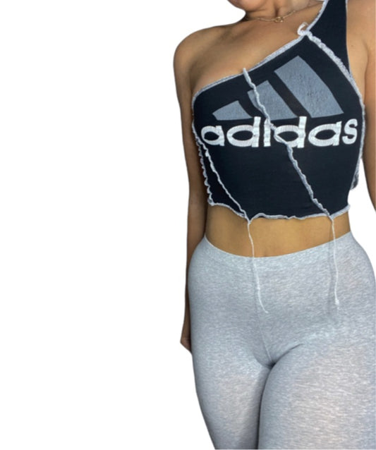 Adidas One Shoulder Contrast Stitch Crop Top