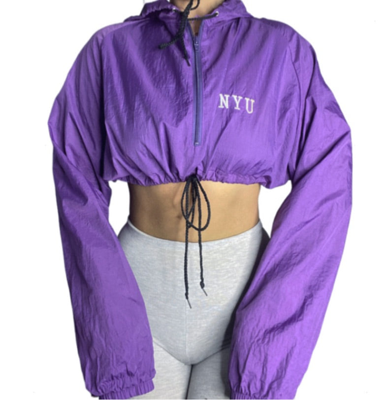 NYU Vintage Reworked Crop Drawstring Windbreaker