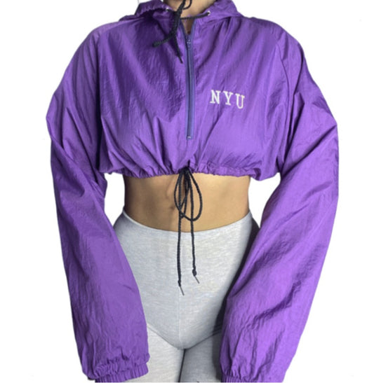 NYU Vintage Reworked Crop Drawstring Windbreaker