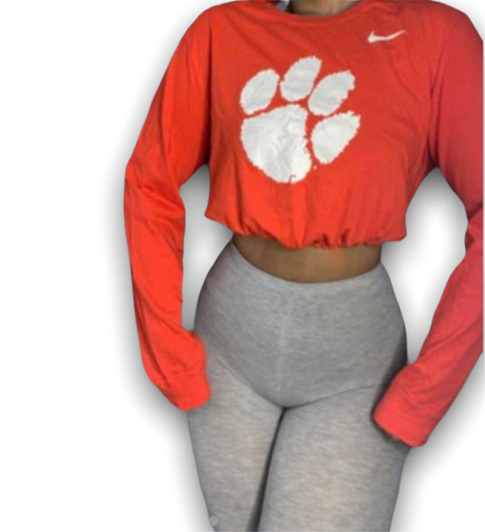 Clemson Reworked Longsleeve Crop Top