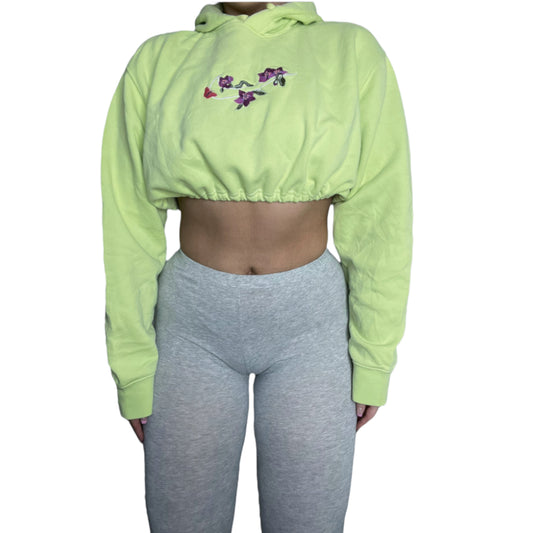 Nike Embroidered Swoosh Lime Green Reworked Crop Hoodie