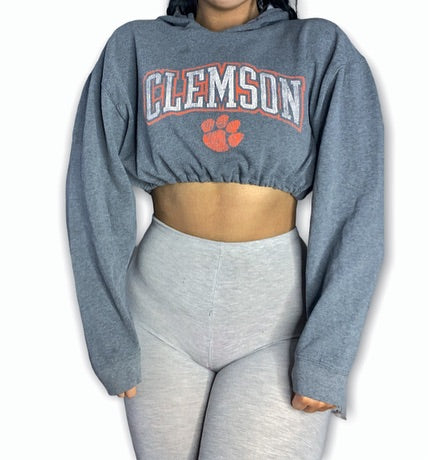 Clemson Reworked Crop Hoodie Sweatshirt