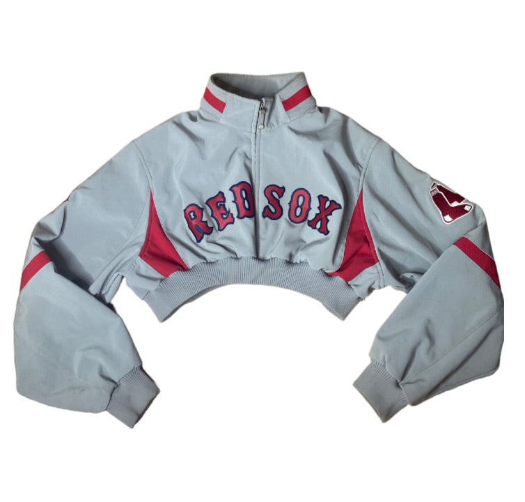 Boston Red Sox Reworked Zip Up Crop Bomber Jacket